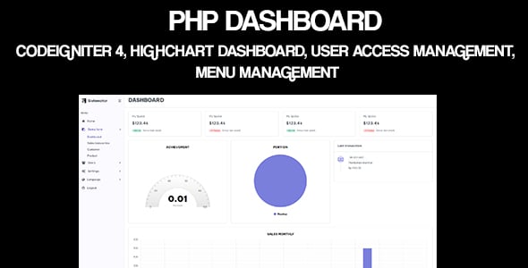 PHP Dashboard - Codeigniter 4 - Highchart Dashboard, User Access Management, Menu Management