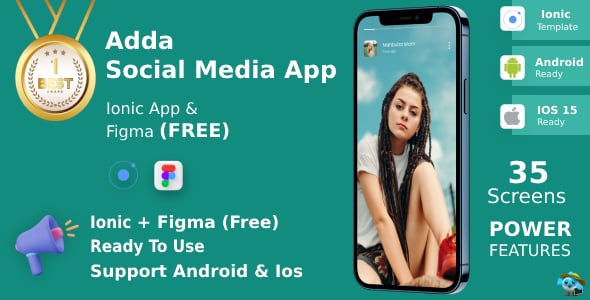 Adda ANDROID + IOS + FIGMA | UI Kit | Ionic | Social Media App | Free Figma