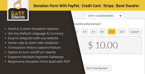 EasyDonation Form PayPal/Stripe/Credit Card/Bank Transfer