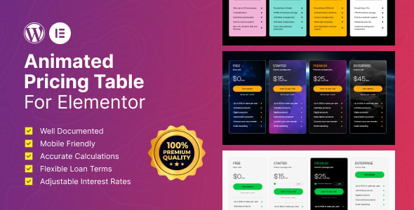 Elementor - Animated Pricing Table Widget