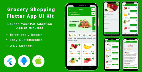 Grabber – Online Grocery Shopping Flutter App UI Kit Template Ecommerce for Android & iOS